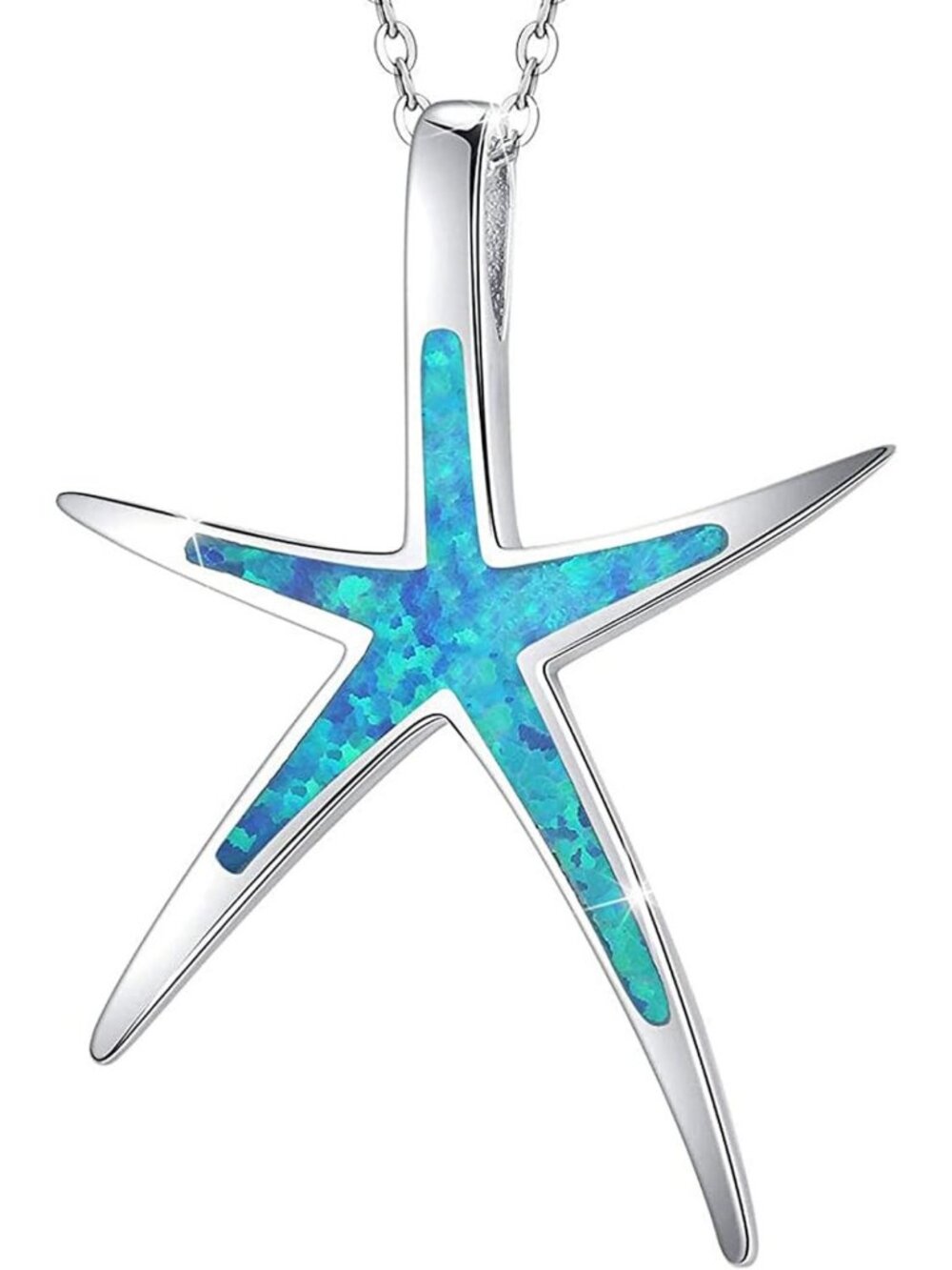 Sterling Silver Starfish Necklace with Opal - Nautical Ocean Pendant for Women